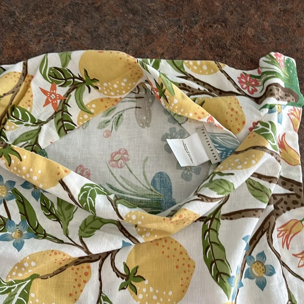 Pottery Barn 2 Jocelyn bird lemon floral pillow shams linen cotton Standard